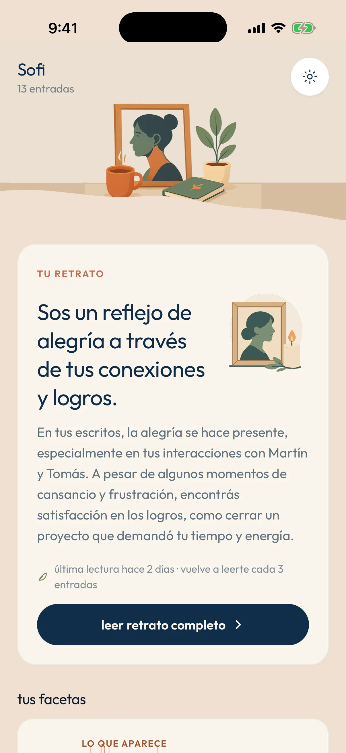 Pantalla Vos de Euno con el retrato de Sofi